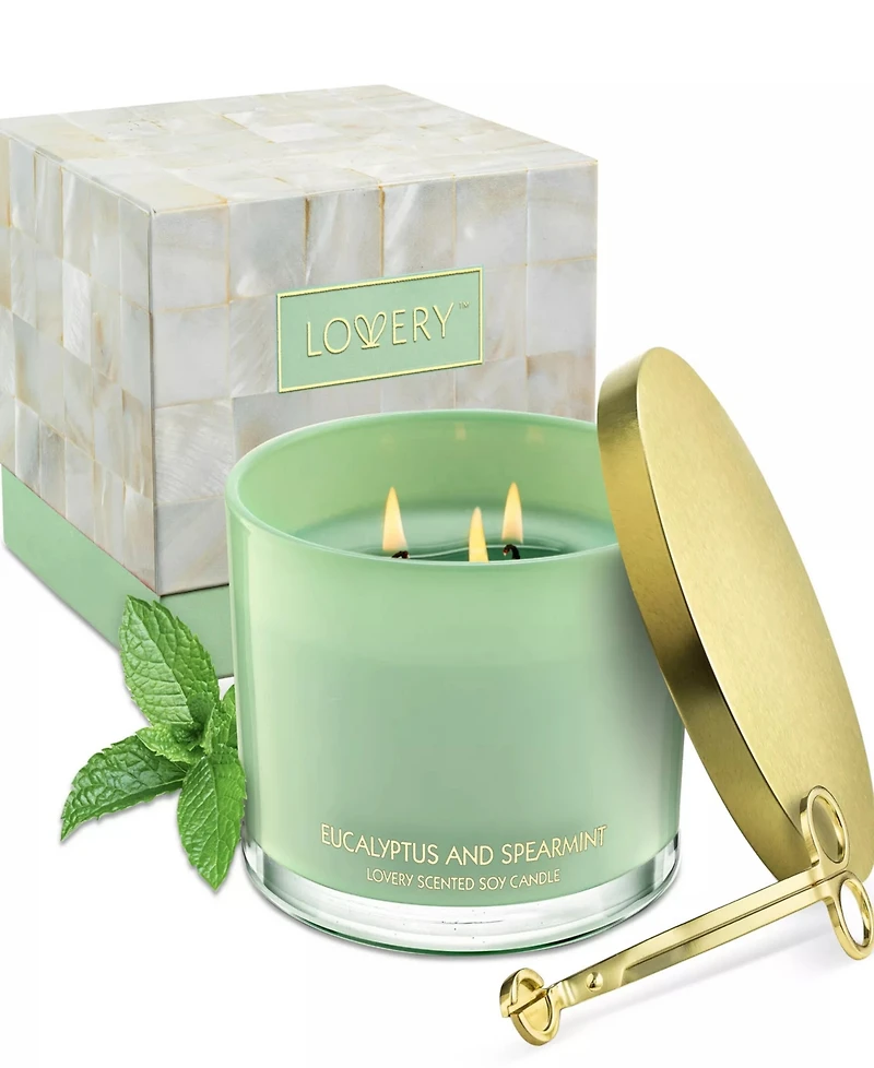 Lovery Eucalyptus and Spearmint Home Candle Gift Set and Wax Trimmer, 2-Pisces. Soy Candles