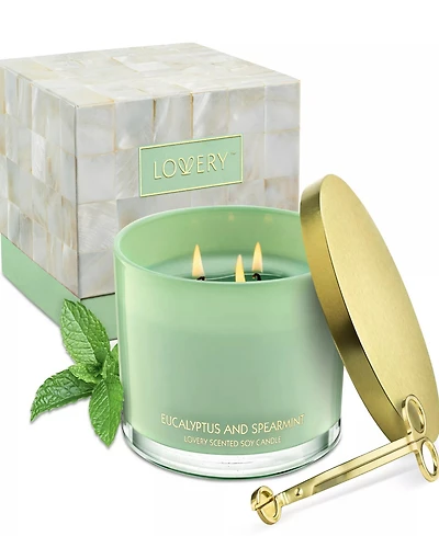 Lovery Eucalyptus and Spearmint Home Candle Gift Set and Wax Trimmer, 2-Pisces. Soy Candles