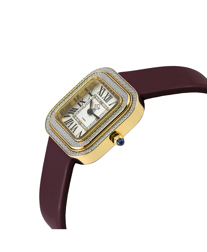 GV2 by Gevril Women's Bellagio Swiss Quartz Burgandy Italian Leather Strap Diamond Watch