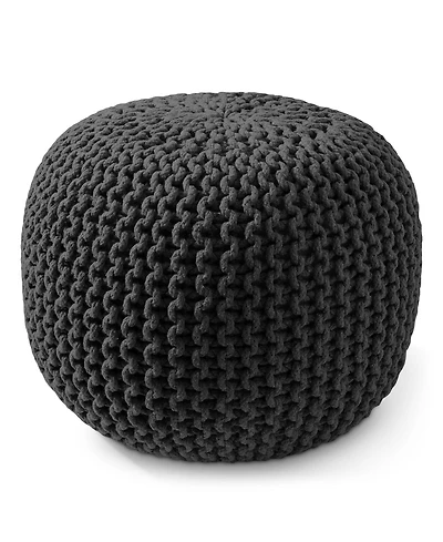 Casafield Round Pouf Ottoman, Navy Blue - 20" Dia x 14.5" High Cotton Knit Foot Stool Boho Floor Pouffe for Living Room