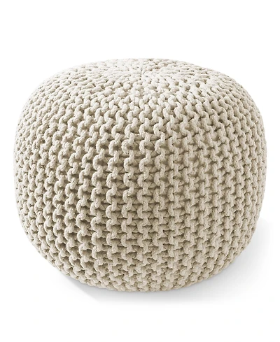 Casafield Round Pouf Ottoman, Navy Blue - 20" Dia x 14.5" High Cotton Knit Foot Stool Boho Floor Pouffe for Living Room