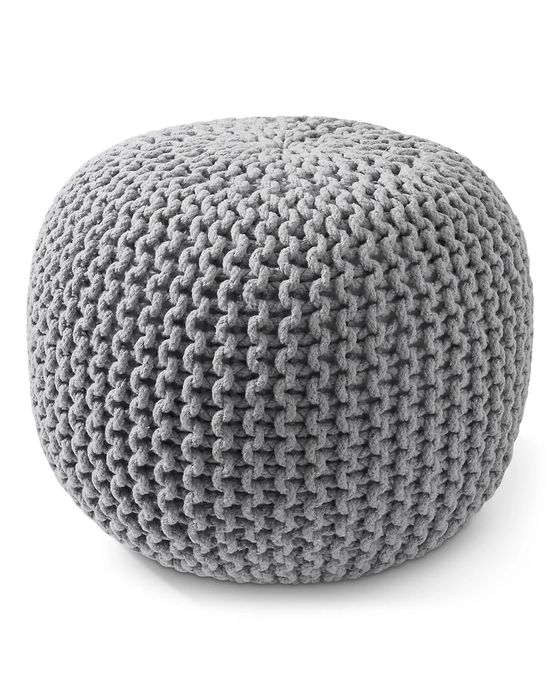 Casafield Round Pouf Ottoman, Navy Blue - 20" Dia x 14.5" High Cotton Knit Foot Stool - Boho Floor Pouffe for Living Room