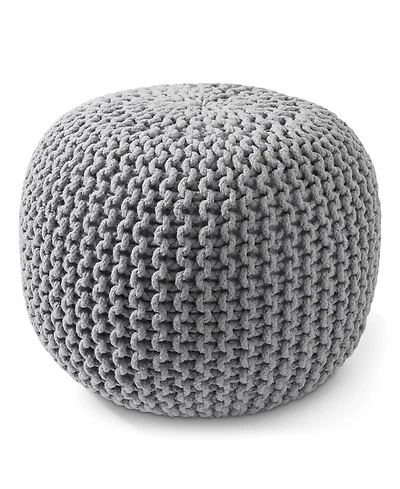 Casafield Round Pouf Ottoman, Navy Blue - 20" Dia x 14.5" High Cotton Knit Foot Stool - Boho Floor Pouffe for Living Room