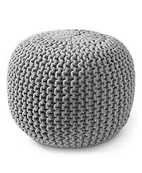 Casafield Round Pouf Ottoman, Navy Blue - 20" Dia x 14.5" High Cotton Knit Foot Stool - Boho Floor Pouffe for Living Room