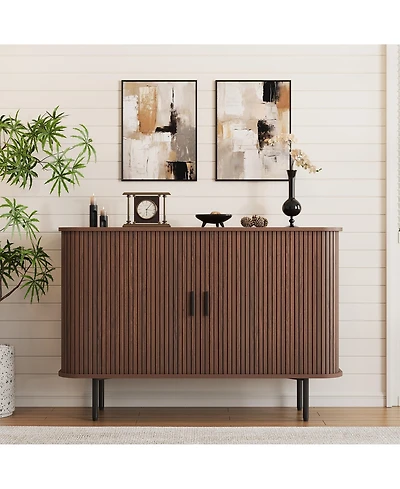 Vabches Buffet Sideboard Storage Cabinet, Fluted Credenza with Sliding Doors and Adjustable Shelves