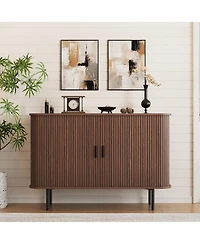 Vabches Buffet Sideboard Storage Cabinet, Fluted Credenza with Sliding Doors and Adjustable Shelves