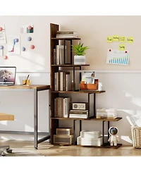 Sugift 5-Tier 62 in Tall Stepped Corner Bookshelf with Metal Frame