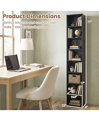 Sugift 8-Tier Narrow Bookshelf with 4 Adjustable Shelves and Storage Cubes