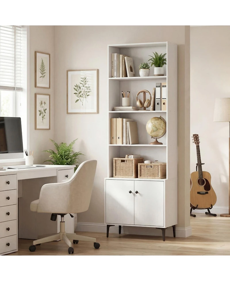 Sugift 68.5 Inch Bookshelf with 2-Door Cabinet Open Shelving and 2 Anti-Tipping Kits