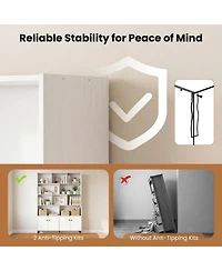 Sugift Tall Bookshelf with 4-Door Storage Cabinets and Metal Legs for Home Office