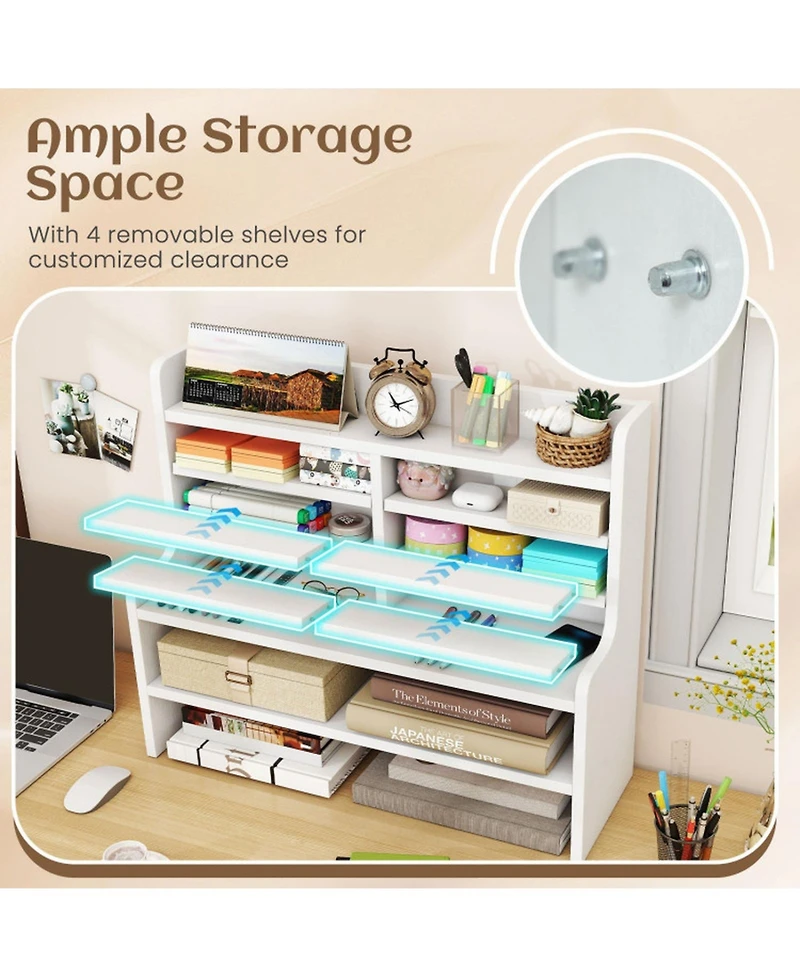 Sugift 6-Tier Compact Desktop Storage Rack with 4 Removable Shelves Space Saving Organizer for Home Office