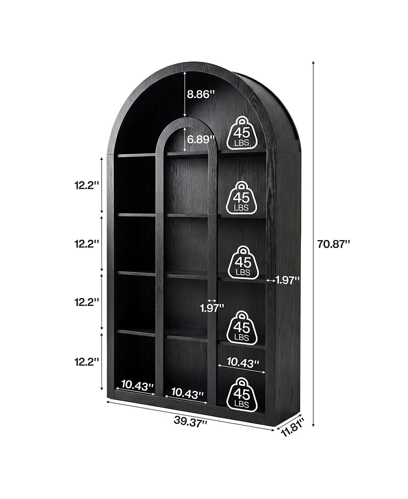 Tribesigns 71" Tall Bookshelf,5-Tier Arched Bookcase with Open Shelves