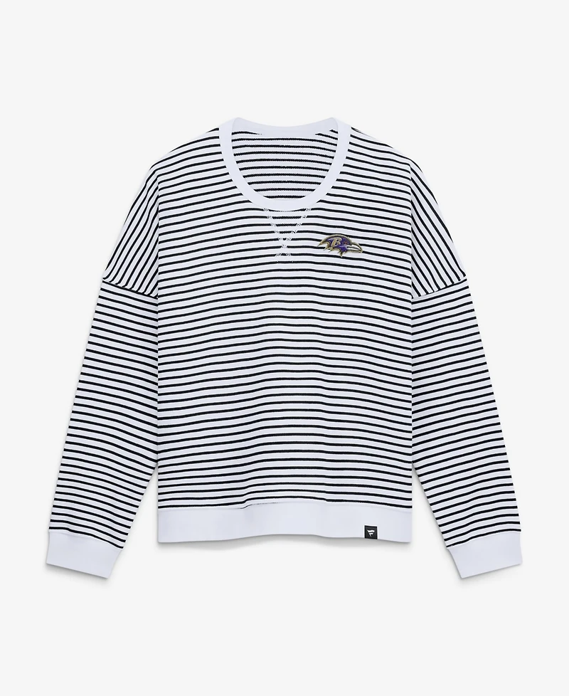 Women's Fanatics White/Black Baltimore Ravens Striped Oversized French Terry Sweatshirt