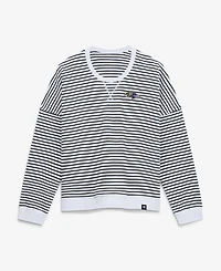 Women's Fanatics White/Black Baltimore Ravens Striped Oversized French Terry Sweatshirt
