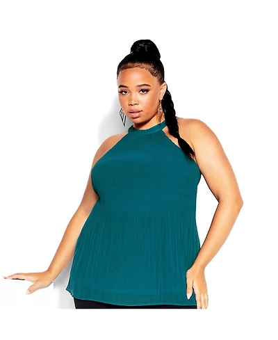 City Chic Women's Halter Pleated Hi-Lo Top
