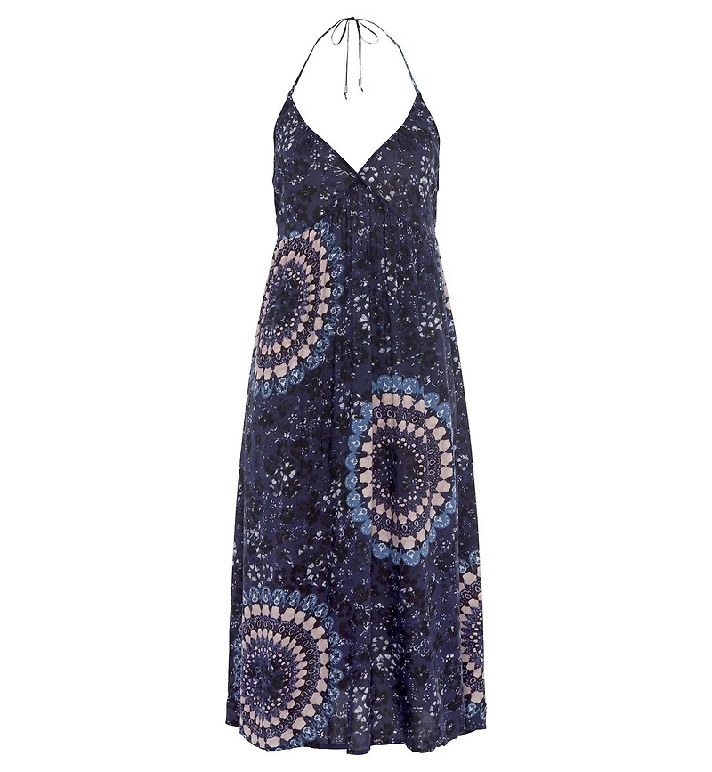 Lascana Women's Viscose Printed Halter Smocked Halter-Neck Midi Dress