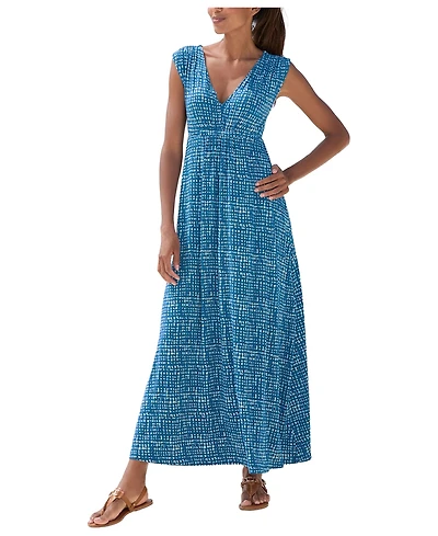 Lascana Women's Printed A-Line V-Neck Empire-Waist Maxi Dress