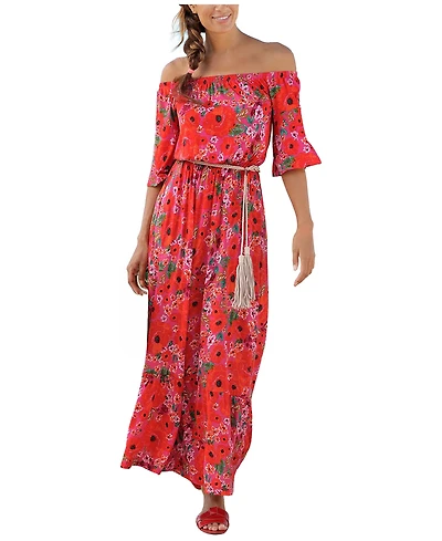 Lascana Women's Off-the-Shoulder Floral-Print Maxi Dress