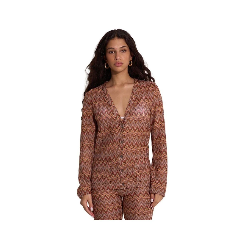 Gottex Beach Life Women's Desert Mirage Victoria Zig-Zag Crochet V-Neck Cardigan