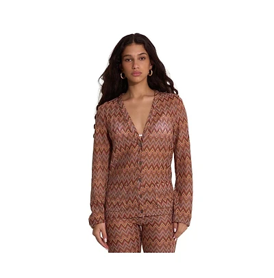 Gottex Beach Life Women's Desert Mirage Victoria Zig-Zag Crochet V-Neck Cardigan