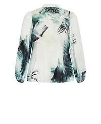 City Chic Plus Piper Palm Print Collared Long-Sleeve Relaxed-Fit Shirt