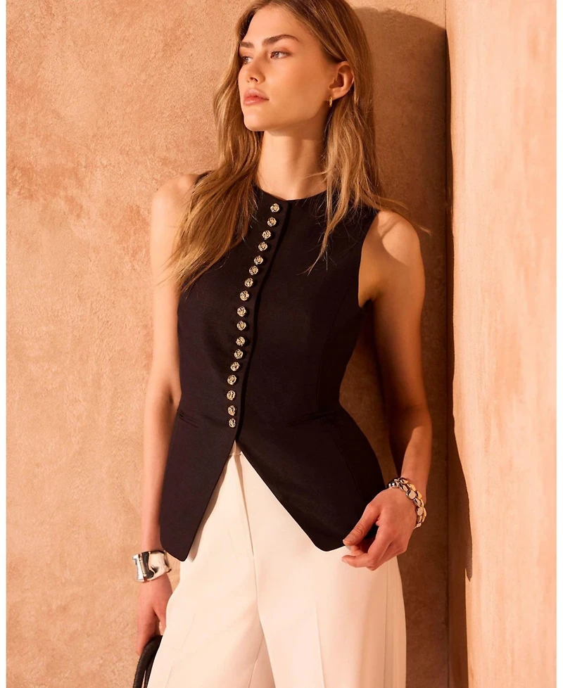 Mint Velvet Women's Linen Button Detail Waistcoat