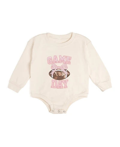 Sweet Wink Baby Girls Game Day Sequin Patch Long Sleeve Romper