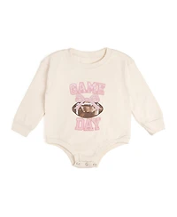 Sweet Wink Baby Girls Game Day Sequin Patch Long Sleeve Romper