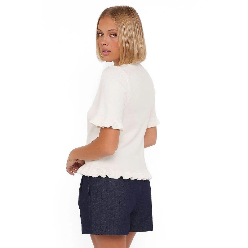 Petal and Pup Women's Emilie Ribbed-Knit Ruffle Short-Sleeve Crewneck Sweater