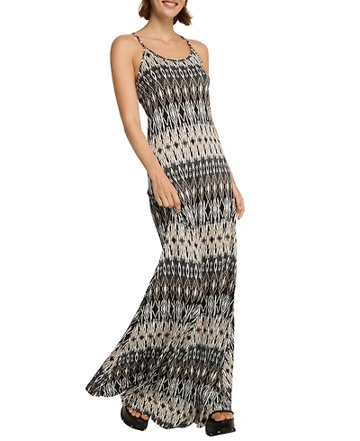 Lascana Women's Viscose Printed Crossed Strap Scoop-Neck Maxi Dress