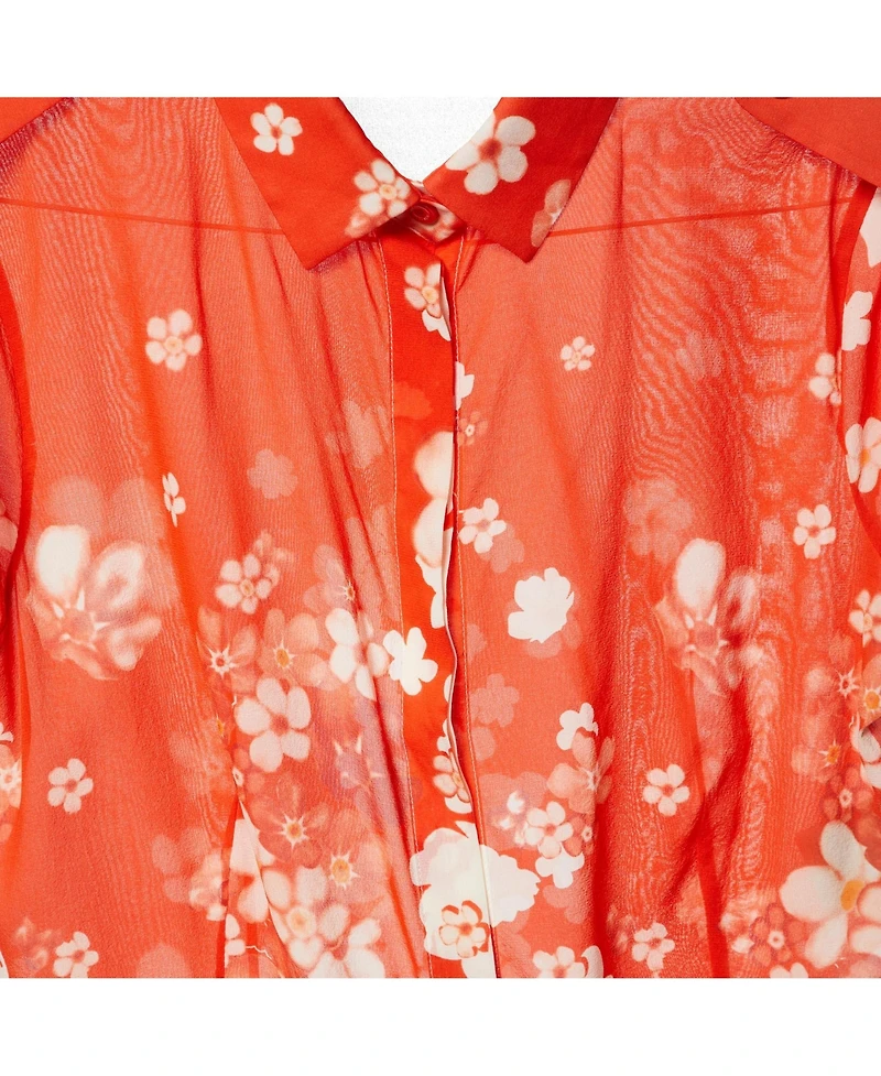 Pre-Owned Versace Women's Floral Print Sheer Silk Epaulet Blouse