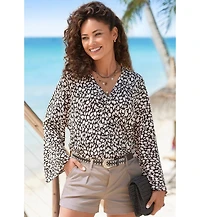 Lascana Women's V-Neck Long-Sleeve Printed Blouse
