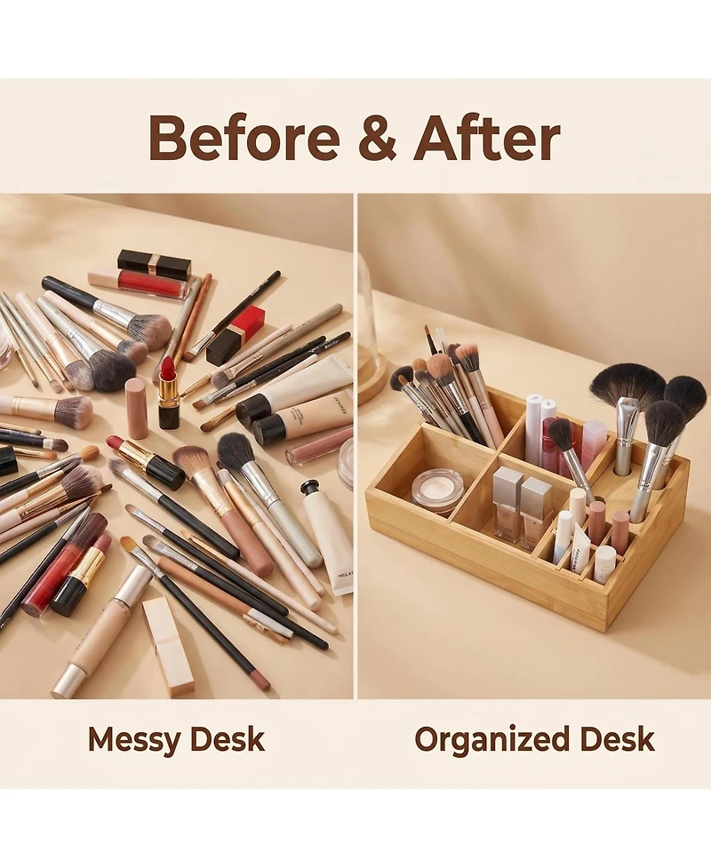 Danrong 2 Pack Wooden Desktop Organizer Pen Holder Art Supply Makeup Brush Storage