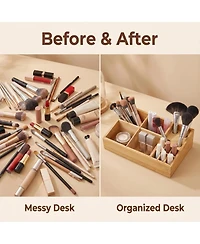 Danrong 2 Pack Wooden Desktop Organizer Pen Holder Art Supply Makeup Brush Storage
