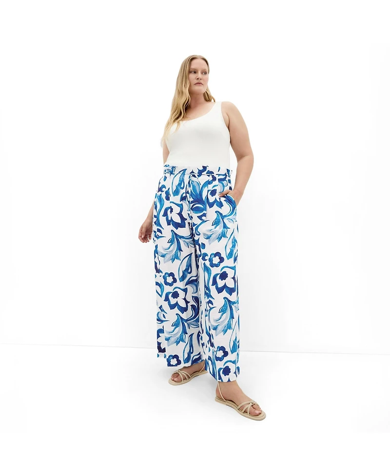 City Chic Plus Resort Print High-Rise Wide-Leg Pants