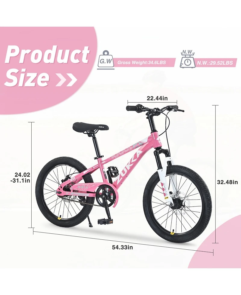 ECHTPeak 20 Inch Kids Mountain Bike, with Dual Disc Brakes, for Boys Girls Ages 7-10 Years, Steel Frame, Adjustable Seat and Handlebar