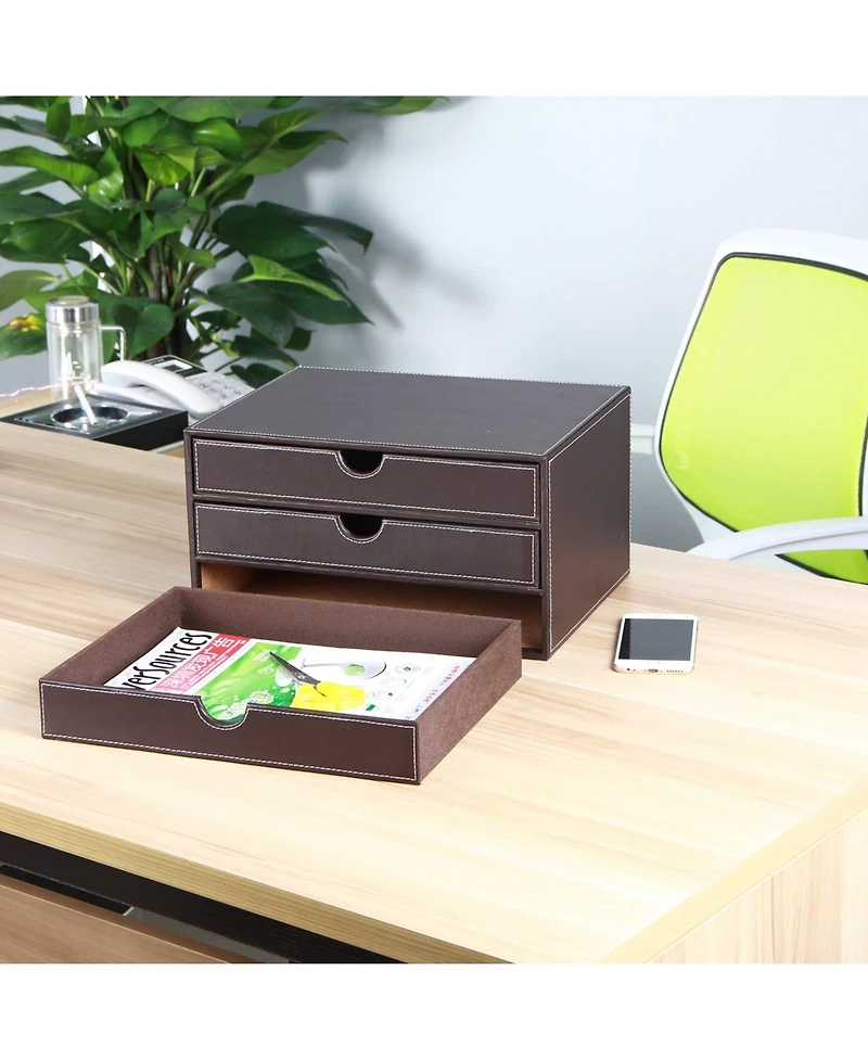 Danrong 3 Drawer Pu Leather Desktop Storage Box A4 File Organizer For Office Supplies