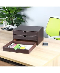 Danrong 3 Drawer Pu Leather Desktop Storage Box A4 File Organizer For Office Supplies