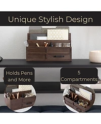 Danrong Rustic Wood Desktop Mail Organizer With Drawer Pen Holder