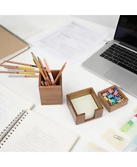 Danrong Brown Wooden Desk Organizer Set Pen Holder Paperclip Sticky Note Storage