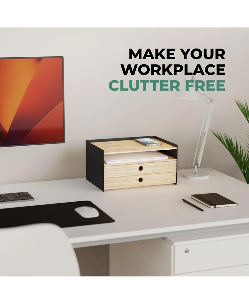 Danrong Wood Desktop Organizer With Stackable Expandable Storage For Office Home