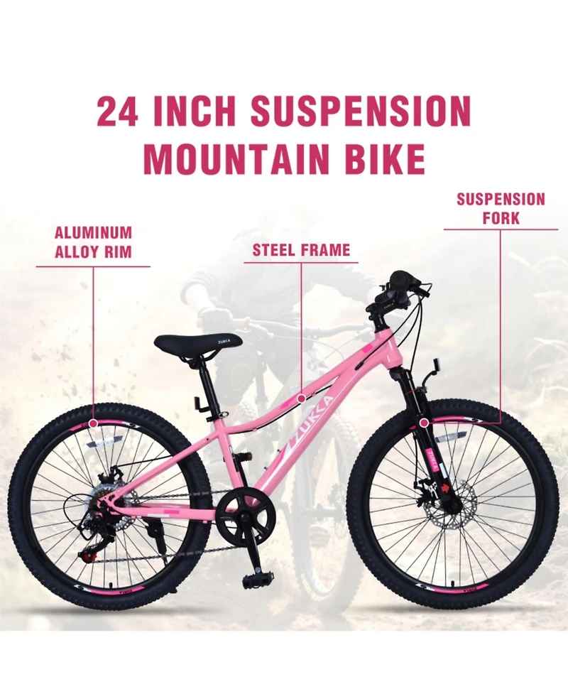 ECHTPeak 24 Inch 6-Speed Mountain Bike for Kids Boys and Girls