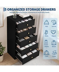 homfan 5-Drawer Tall Chest of Drawers, 45.3 Inch Dresser Cabinet with Waterproof Finish & Smooth Drawer Glides, Bedroom Clothes Storage Organizer