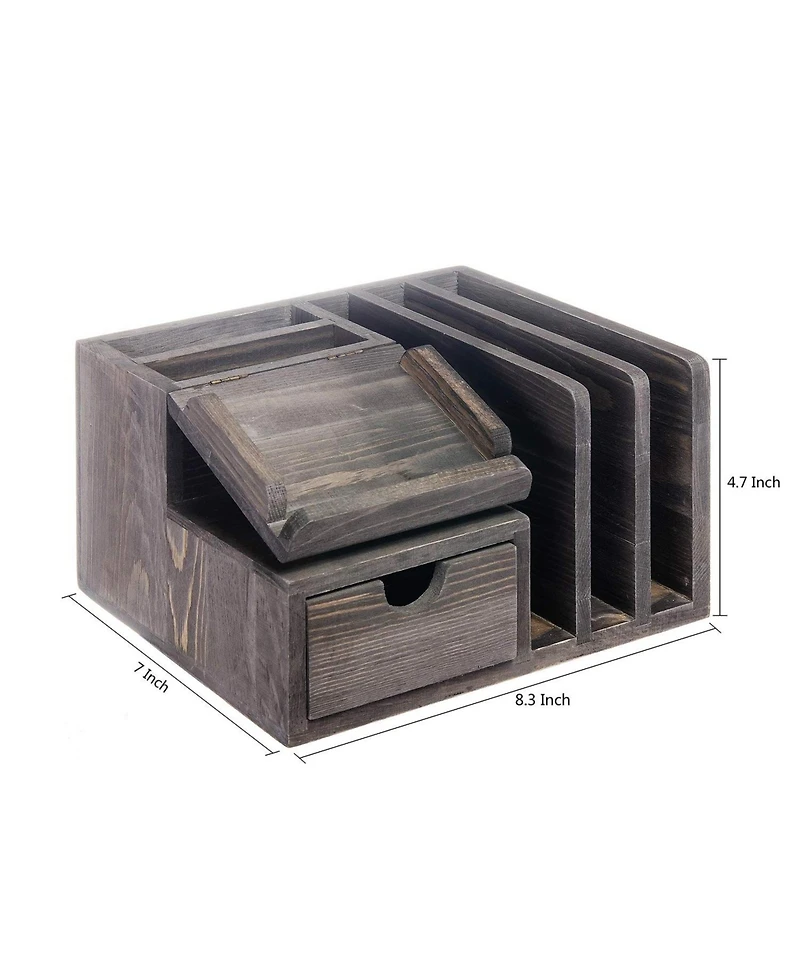 Danrong Rustic Wood Desk Organizer With Drawer Office Storage Sorter