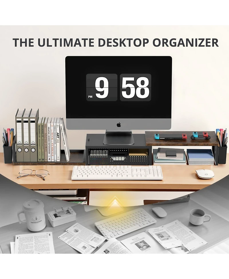 Danrong Dual Monitor Stand Riser With Drawer Pen Holders Desk Organizer