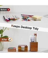 Danrong Natural Wood Desk Organizer Set Pen Holder Clip Holder Sticky Note Holder