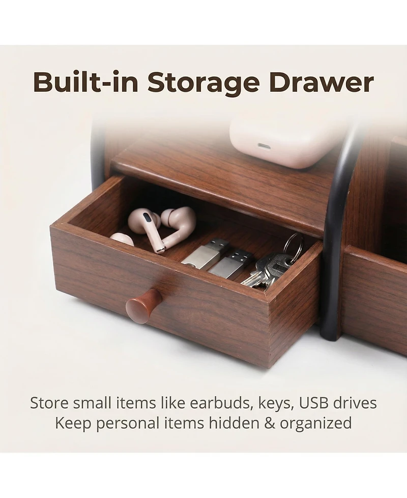 Danrong Wooden Desk Organizer With Drawer Multi Compartment Storage For Office Supplies Makeup Accessories