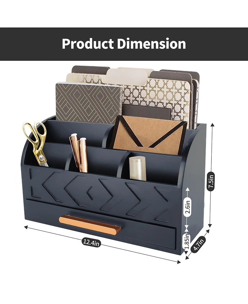 Danrong Wood Desk Organizer with Drawer Adjustable Partitions Countertop Storage