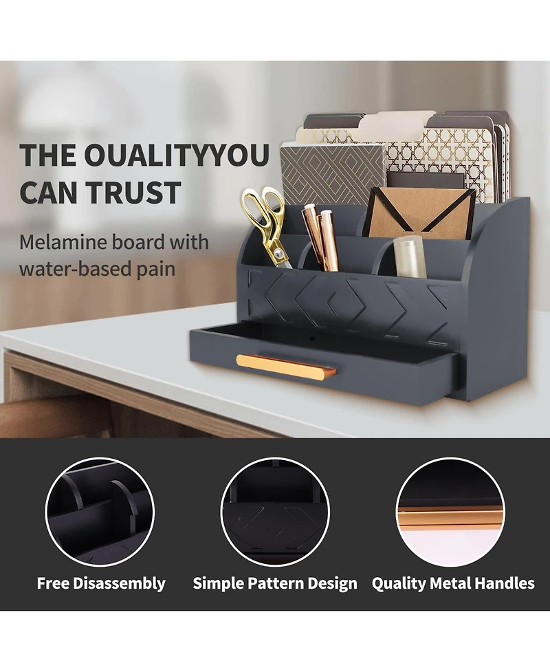 Danrong Wood Desk Organizer with Drawer Adjustable Partitions Countertop Storage