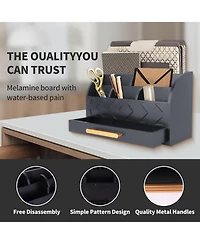 Danrong Wood Desk Organizer with Drawer Adjustable Partitions Countertop Storage